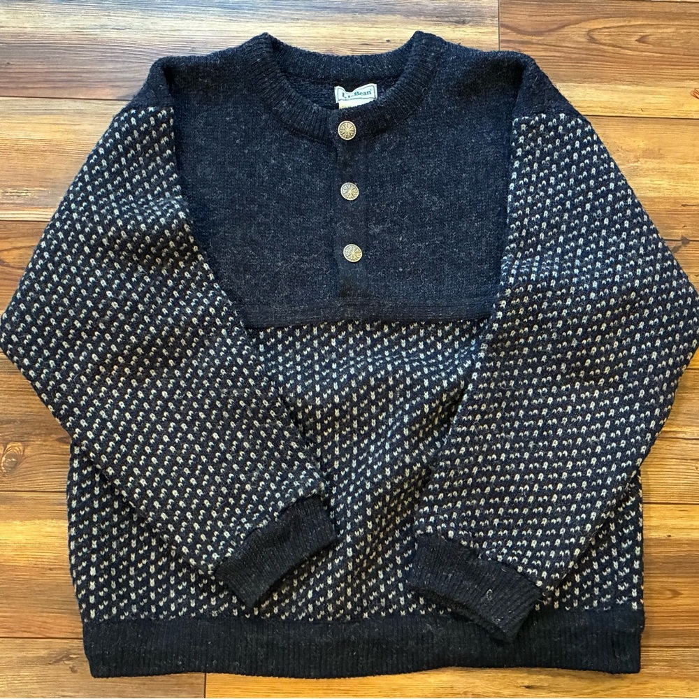 Vintage L.L.Bean Norway Wool Birdseye Nordic Fisherman Jumper Men’s Tall L - Picture 6 of 14